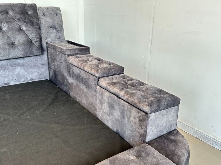 เตียงนอน (งานสั่งทำ) 8 ฟุต โครงผ้ากำมะหยี่สีเทาดึงดุม รูปที่ 9