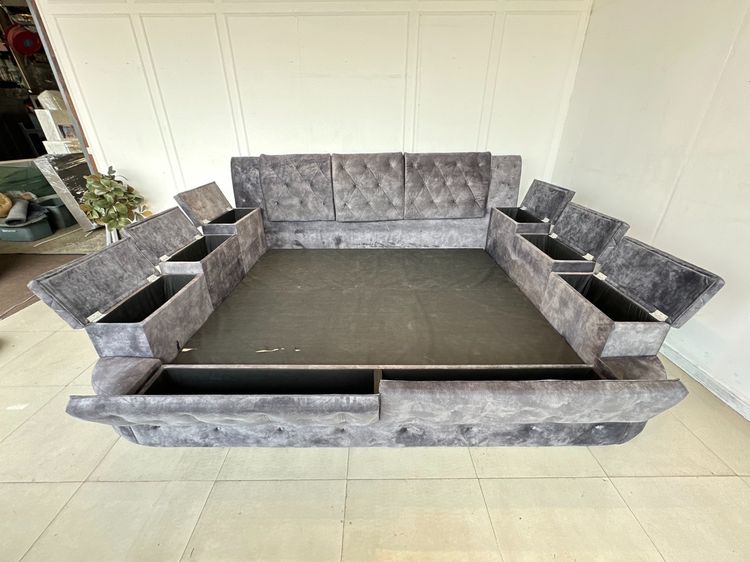 เตียงนอน (งานสั่งทำ) 8 ฟุต โครงผ้ากำมะหยี่สีเทาดึงดุม รูปที่ 16