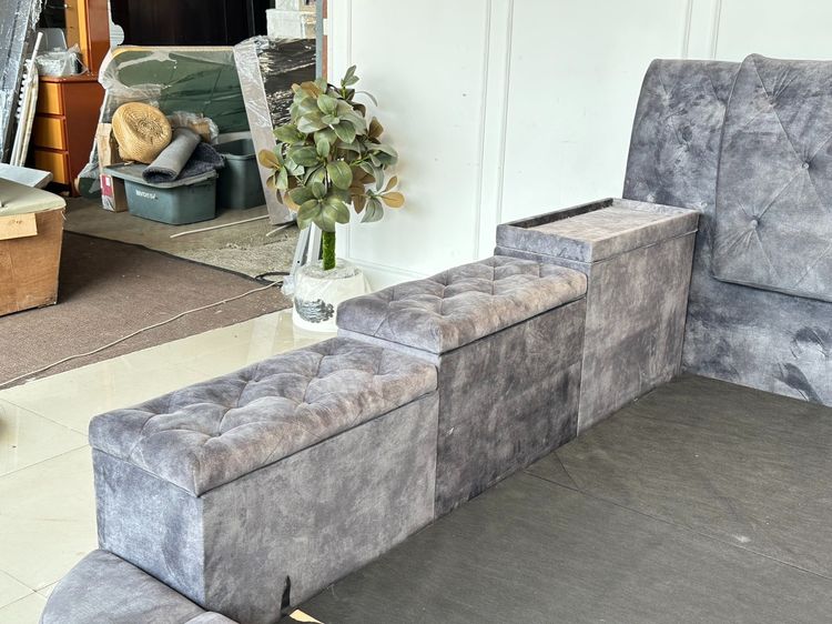 เตียงนอน (งานสั่งทำ) 8 ฟุต โครงผ้ากำมะหยี่สีเทาดึงดุม รูปที่ 10