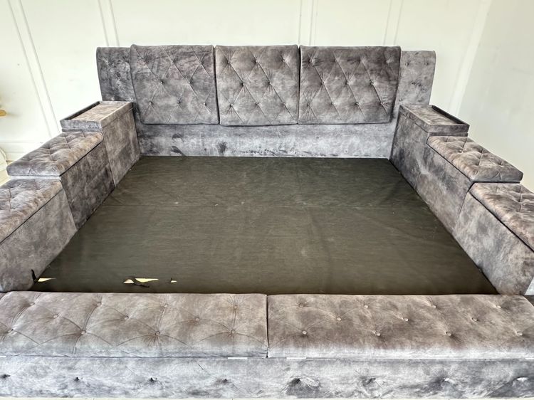 เตียงนอน (งานสั่งทำ) 8 ฟุต โครงผ้ากำมะหยี่สีเทาดึงดุม รูปที่ 11