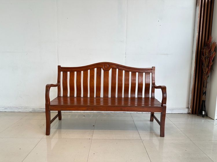 2 ที่นั่ง โซฟาไม้สักทั้งตัว สไตล์วินเทจ สีน้ำตาล (ไม่มีเบาะรองนั่ง)