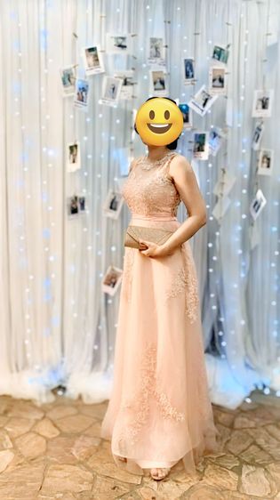 ชุดเดรสยาวสีโอลด์โรสปักลูกไม้ ใส่ออกงานสวยหรูดูหวานมาก สภาพ 99.99 เปอร์เซ็นต์ รูปที่ 2