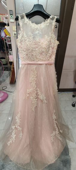 ชุดเดรสยาวสีโอลด์โรสปักลูกไม้ ใส่ออกงานสวยหรูดูหวานมาก สภาพ 99.99 เปอร์เซ็นต์ รูปที่ 3