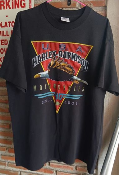 ดำ EU 42 แขนสั้น เสื้อทีเชิ้ต อื่นๆ เสื้อยืด Vintage Harley-Davidson 1987