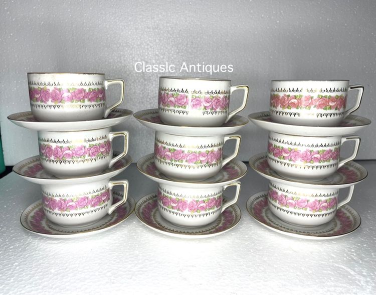 ถ้วยน้ำชา ดอกกุหลาบลงทอง งานเชโกสโลวาเกีย เก่าสะสม รูปที่ 2