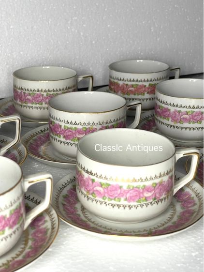 ถ้วยน้ำชา ดอกกุหลาบลงทอง งานเชโกสโลวาเกีย เก่าสะสม รูปที่ 9