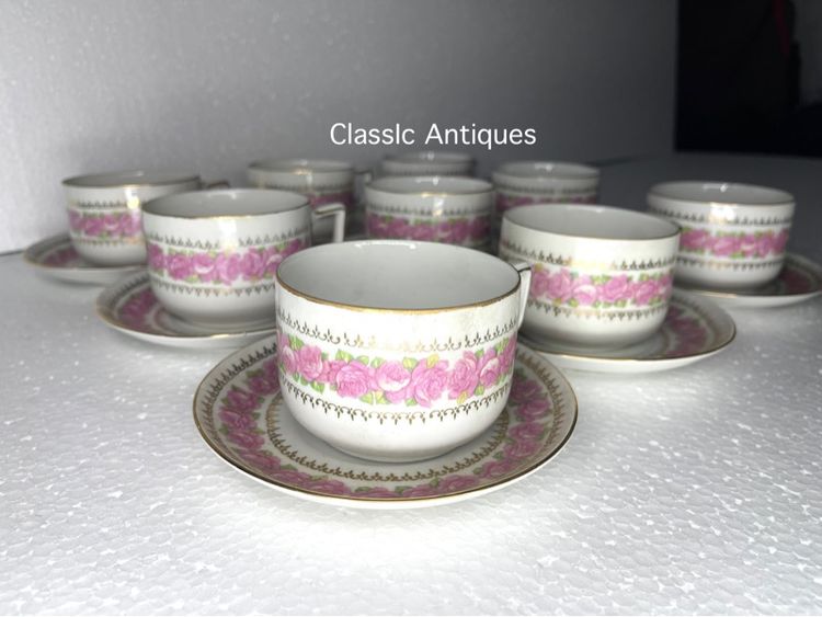 ถ้วยน้ำชา ดอกกุหลาบลงทอง เก่าสะสม