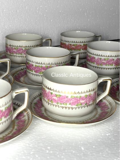 ถ้วยน้ำชา ดอกกุหลาบลงทอง งานเชโกสโลวาเกีย เก่าสะสม รูปที่ 10