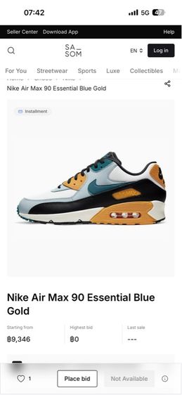 Nike Air Max 90 Essential Blue Gold Men's AJ1285-110 US รูปที่ 6
