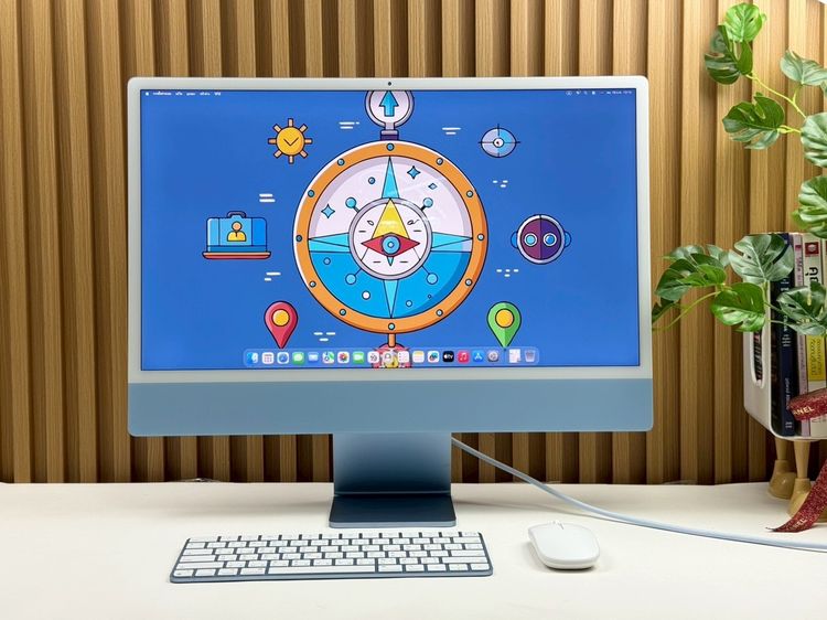 Apple แมค โอเอส 8 กิกะไบต์ อื่นๆ ไม่ใช่ iMac 24-inch M1 2021 Ram8GB SSD256GB CPU8-Core GPU8-Core 4Ports Blue