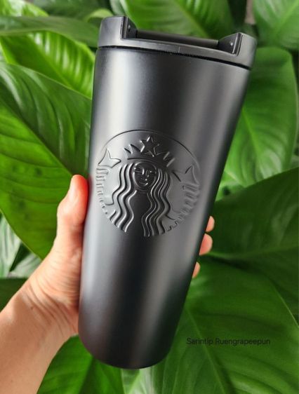 STARBUCKS Etched Black Stainless Steel Tumbler 16 oz (473 ml)