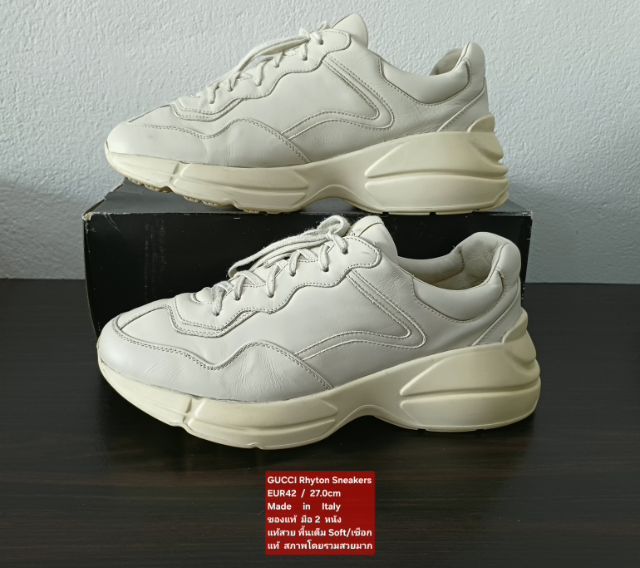 GUCCI Rhyton Sneakers, Men's 8.5UK 42EU(27.0cm) Original Made in Italy ของแท้ มือ 2 สภาพเยี่ยม, รองเท้า Gucci หนังแท้สวย พื้นเต็ม งดงามมาก รูปที่ 13
