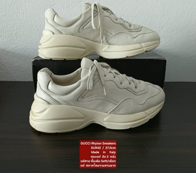 GUCCI Rhyton Sneakers, Men's 8.5UK 42EU(27.0cm) Original Made in Italy ของแท้ มือ 2 สภาพเยี่ยม, รองเท้า Gucci หนังแท้สวย พื้นเต็ม งดงามมาก รูปที่ 12