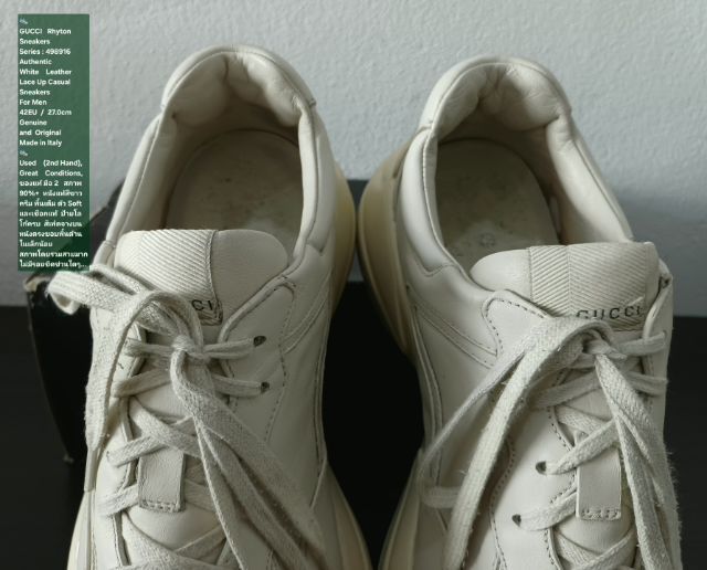 GUCCI Rhyton Sneakers, Men's 8.5UK 42EU(27.0cm) Original Made in Italy ของแท้ มือ 2 สภาพเยี่ยม, รองเท้า Gucci หนังแท้สวย พื้นเต็ม งดงามมาก รูปที่ 8