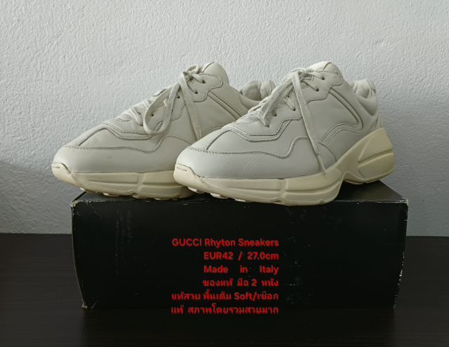 GUCCI Rhyton Sneakers, Men's 8.5UK 42EU(27.0cm) Original Made in Italy ของแท้ มือ 2 สภาพเยี่ยม, รองเท้า Gucci หนังแท้สวย พื้นเต็ม งดงามมาก รูปที่ 5
