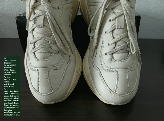 GUCCI Rhyton Sneakers, Men's 8.5UK 42EU(27.0cm) Original Made in Italy ของแท้ มือ 2 สภาพเยี่ยม, รองเท้า Gucci หนังแท้สวย พื้นเต็ม งดงามมาก รูปที่ 7