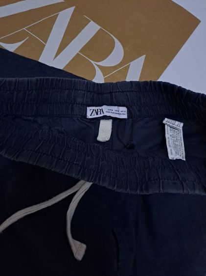 กางเกงขายาวสีกรมเอวยืด มีเชือกปรับ ผ้าฝ้าย,ลินิน แบรนด์ ZARA รูปที่ 4