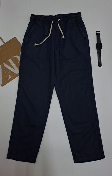 อื่นๆ M อื่นๆ กางเกงขายาวสีกรมเอวยืด มีเชือกปรับ ผ้าฝ้าย,ลินิน แบรนด์ ZARA