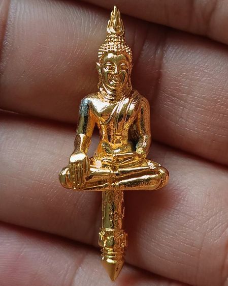 พระยอดธง วิสุทธิญาณ หลวงพ่อสมเชาย วัดเขาสุกิม รุ่นสร้างเจดีย์ พิมพ์เสาเหลี่ยม-เสากลม กะไหล่ทอง ปี 2536 รูปที่ 3