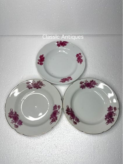 จาน ลายดอกแดง โบราณเก่าสะสม