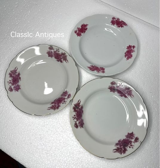 จาน ลายดอกแดง โบราณเก่าสะสม รูปที่ 2