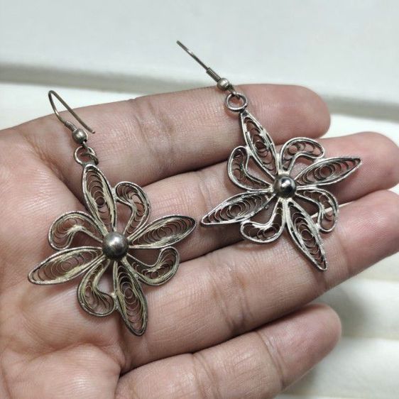 🔖ต่างหูกะไหล่เงิน ชิ้นใหญ่ ของจริงสวยมาก งานวินเทจ รูปที่ 2