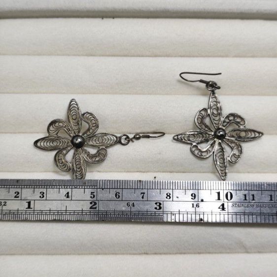 🔖ต่างหูกะไหล่เงิน ชิ้นใหญ่ ของจริงสวยมาก งานวินเทจ รูปที่ 4