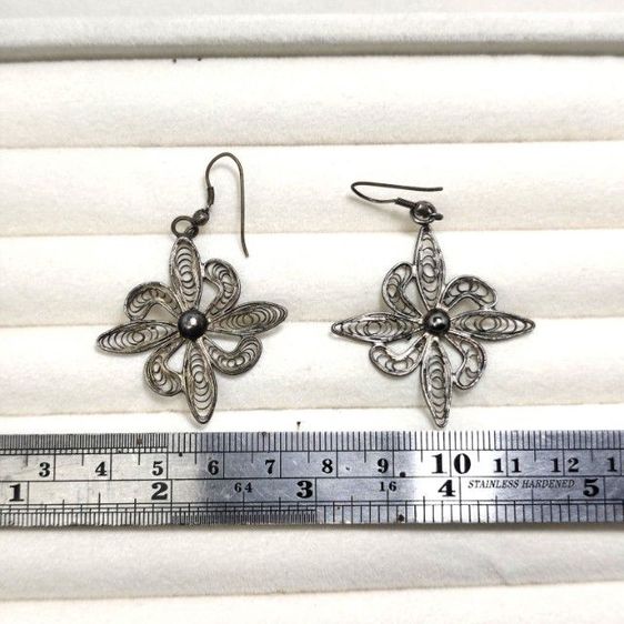 🔖ต่างหูกะไหล่เงิน ชิ้นใหญ่ ของจริงสวยมาก งานวินเทจ รูปที่ 3