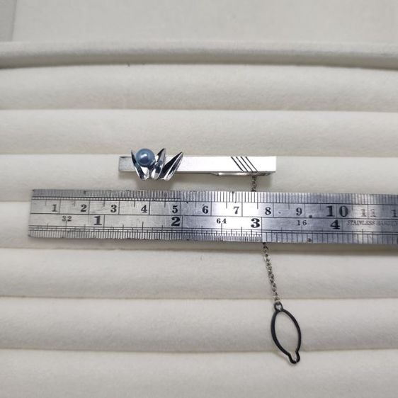 🔖หนีบไทด์ ตอกโค้ด Silver G แต่งมุกอะโกย่าสีฟ้าหายาก  งานจากญี่ปุ่น รูปที่ 5