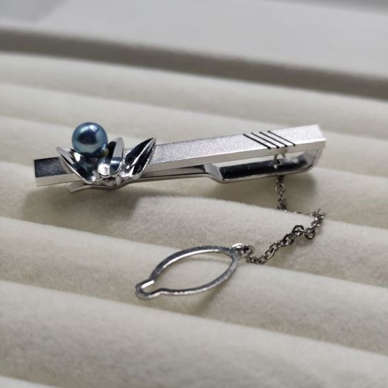 🔖หนีบไทด์ ตอกโค้ด Silver G แต่งมุกอะโกย่าสีฟ้าหายาก  งานจากญี่ปุ่น รูปที่ 7