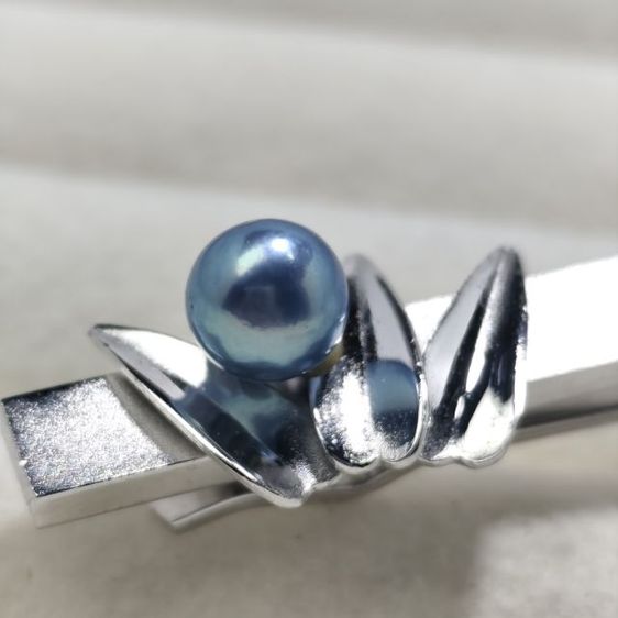 🔖หนีบไทด์ ตอกโค้ด Silver G แต่งมุกอะโกย่าสีฟ้าหายาก  งานจากญี่ปุ่น รูปที่ 3