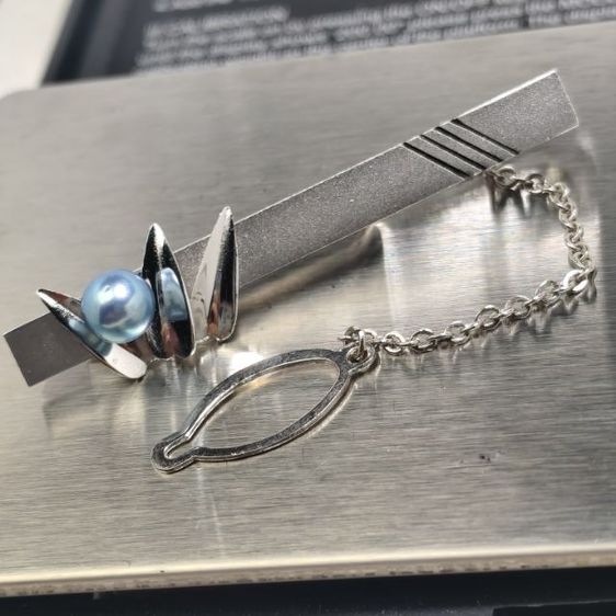 🔖หนีบไทด์ ตอกโค้ด Silver G แต่งมุกอะโกย่าสีฟ้าหายาก  งานจากญี่ปุ่น รูปที่ 11