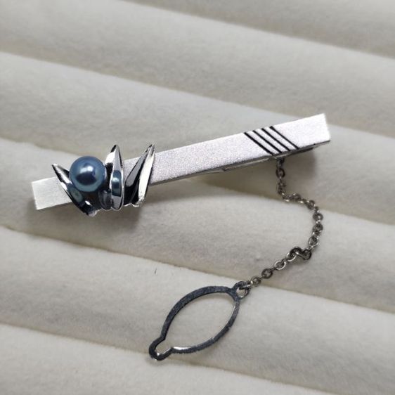 🔖หนีบไทด์ ตอกโค้ด Silver G แต่งมุกอะโกย่าสีฟ้าหายาก  งานจากญี่ปุ่น รูปที่ 8