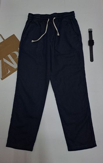 อื่นๆ M อื่นๆ กางเกงขายาวสีกรมเอวยืด มีเชือกปรับ ผ้าฝ้าย ลินิน แบรนด์ ZARA