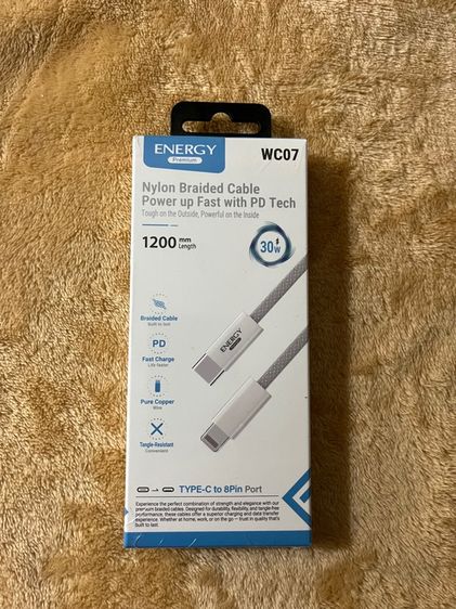 สายชาร์จ ENERGY แท้ รุ่น ERC-PD 30w Nylon Braided cable power up fast with PD type c to lighting