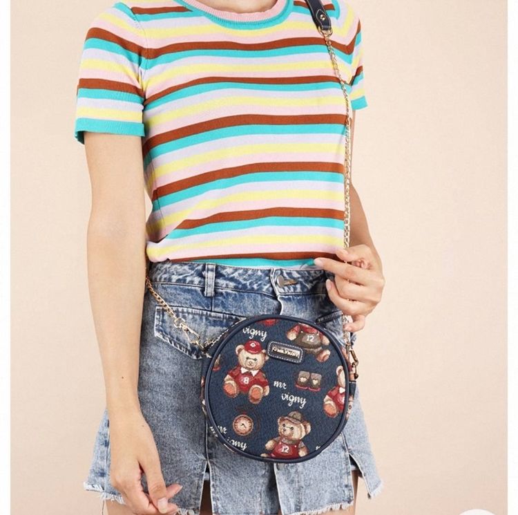 กระเป๋าสะพายข้างลายหมีสีดำสายโซ่BA0119 รูปที่ 2