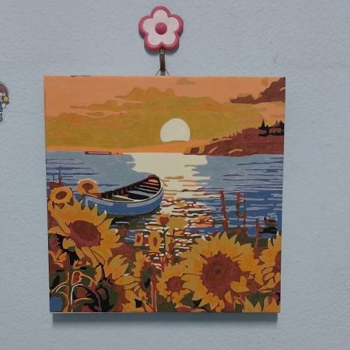 ขายภาพระบายสีอะคริลิค  ขนาด 20x20 ซม. พร้อมกรอบลอย มีตะขอแขวนในตัว แถมที่แขวนติดผนังอันนึง รูปที่ 5