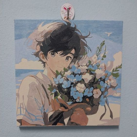 ขายภาพระบายสีอะคริลิค  ขนาด 20x20 ซม. พร้อมกรอบลอย มีตะขอแขวนในตัว แถมที่แขวนติดผนังอันนึง รูปที่ 3