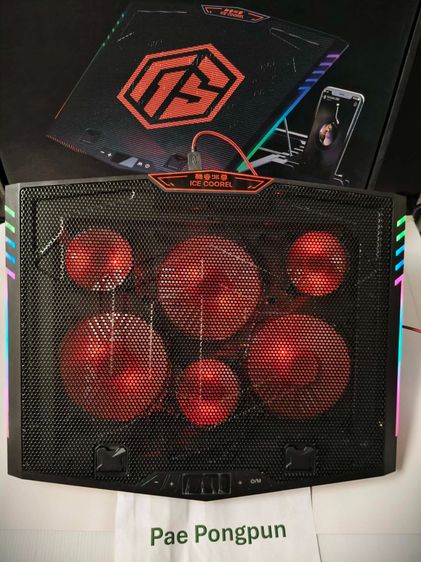 พัดลมระบายความร้อนโน๊ตบุ๊ค Ice Coorel K7 พัดลม 6ตัว ปรับความเร็วได้ มีไฟ RGB ใช้งานได้ปกติ
