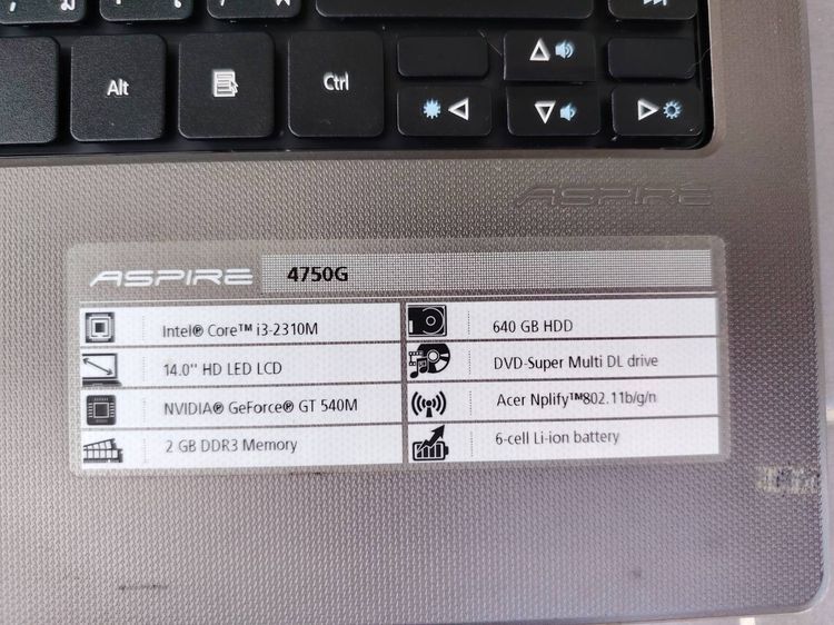 Acer Aspire 4750G core i3 2310M 2.10Ghz Ram 4 GB SSD 120 GB จอ 14 นิ้ว รูปที่ 7