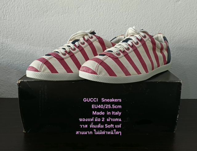 GUCCI Sneakers for Women 6.5UK 40EU(25.5cm) Original Made in Italy ของแท้ มือ 2 สภาพเยี่ยม, รองเท้า Gucci ผ้า Canvas สวย พื้นเต็ม งดงามมาก รูปที่ 5