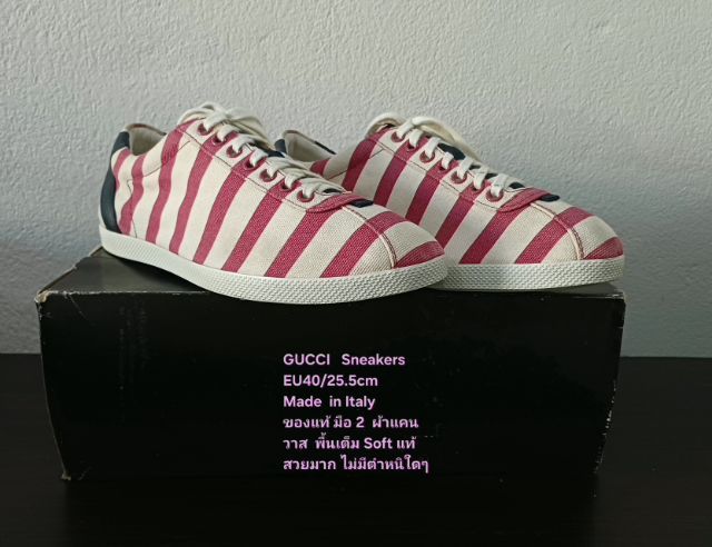 GUCCI Sneakers for Women 6.5UK 40EU(25.5cm) Original Made in Italy ของแท้ มือ 2 สภาพเยี่ยม, รองเท้า Gucci ผ้า Canvas สวย พื้นเต็ม งดงามมาก รูปที่ 4
