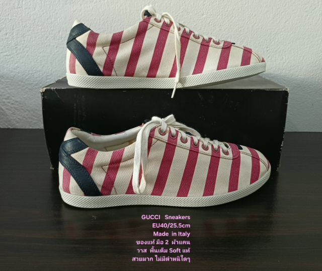 GUCCI Sneakers for Women 6.5UK 40EU(25.5cm) Original Made in Italy ของแท้ มือ 2 สภาพเยี่ยม, รองเท้า Gucci ผ้า Canvas สวย พื้นเต็ม งดงามมาก รูปที่ 12