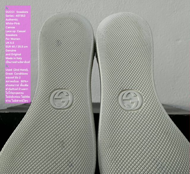 GUCCI Sneakers for Women 6.5UK 40EU(25.5cm) Original Made in Italy ของแท้ มือ 2 สภาพเยี่ยม, รองเท้า Gucci ผ้า Canvas สวย พื้นเต็ม งดงามมาก รูปที่ 9