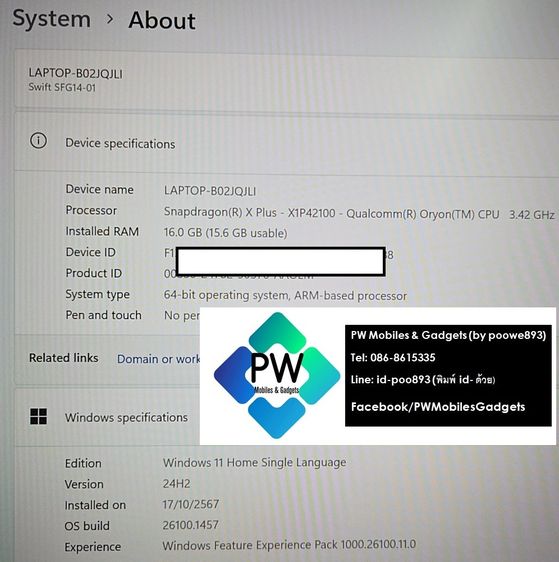 NB Acer Swift Go 14 AI สีเทา เครื่องไทย Snap X plus จอ 120Hz 14" 512GB ram16 win11แท้ เหมือนใหม่ มีเป้ ประกันยาวๆ3ปีใบเสร็จ รูปที่ 9