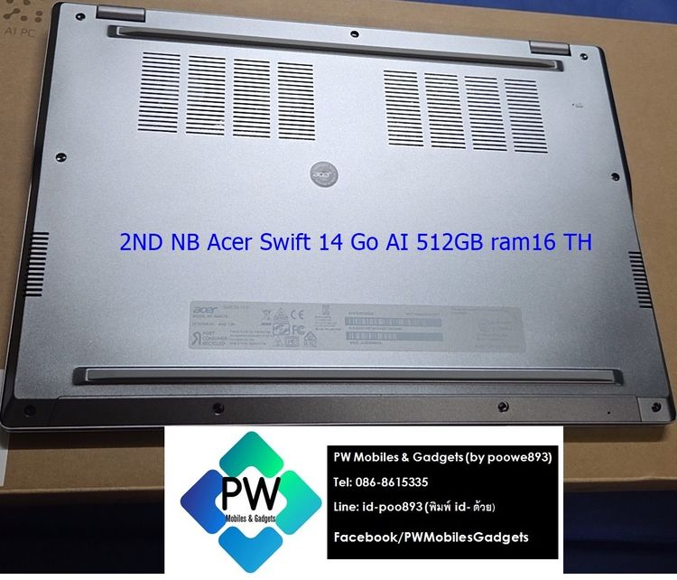 NB Acer Swift Go 14 AI สีเทา เครื่องไทย Snap X plus จอ 120Hz 14" 512GB ram16 win11แท้ เหมือนใหม่ มีเป้ ประกันยาวๆ3ปีใบเสร็จ รูปที่ 4
