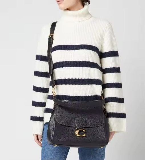 Coachแท้💯มือสอง สีดำรหัสC3954Coach Soft Pebble Leather May Shoulderbag Chalk Style (Black) รูปที่ 7