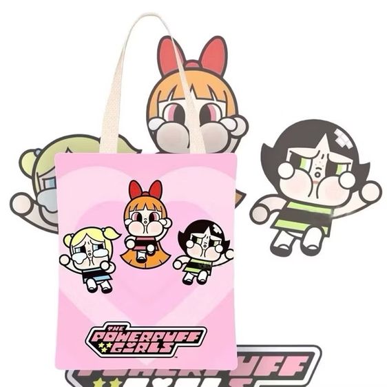 กระเป๋าผ้าแคนวาส Crybaby The Powerpuff Girls ใบใหญ่ใส่ของได้จุใจ  ขนาด 40x35 cm