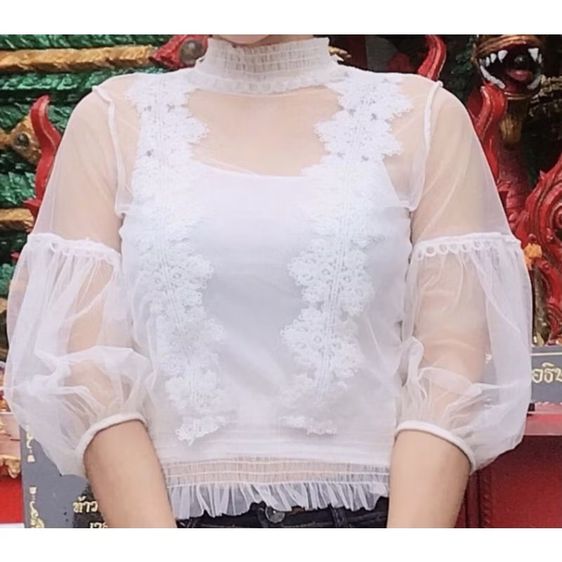 เสื้อลูกไม้คอปีนแขนยาว พร้อมเสื้อสายเดี่ยวด้านใน2ชิ้น ผ้านิ่มใส่สบาย ใส่ออกงานได้ทุกเทศกาล