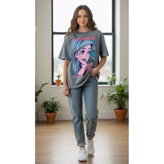 เสื้อยืดทรงโอเว่อร์ไซส์ MERMAID DISNEY Hแอนด์M แท้💯